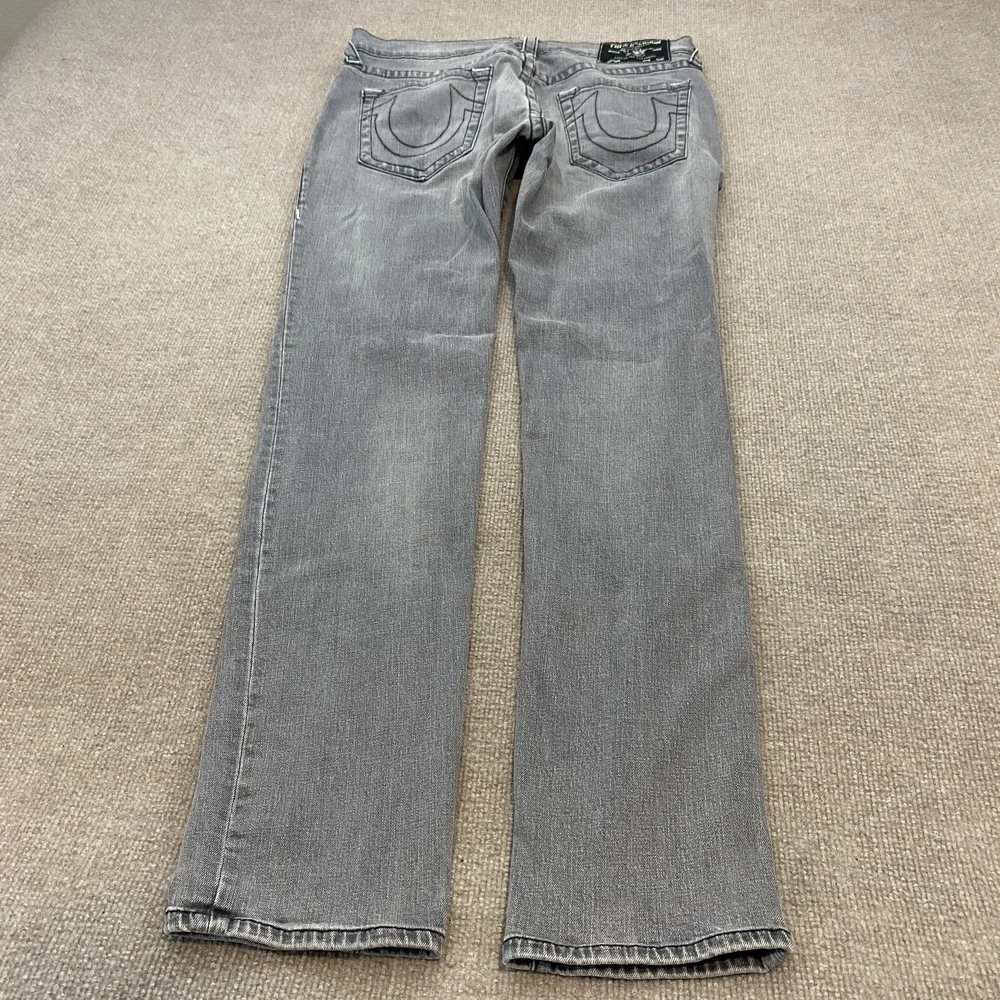 True Religion Rocco Relaxed Skinny Jeans Gray Med Wash Stretch Denim Mens 33x34